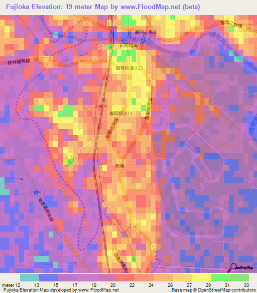 Fujioka,Japan Elevation Map