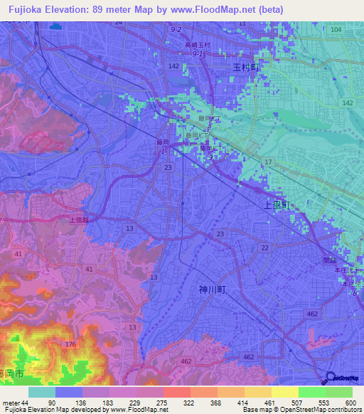 Fujioka,Japan Elevation Map