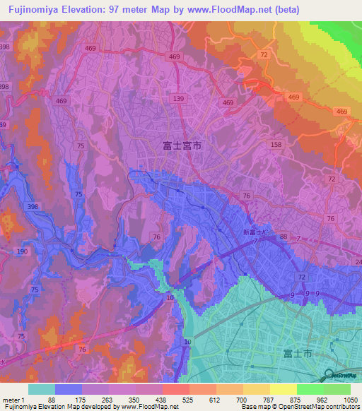 Fujinomiya,Japan Elevation Map