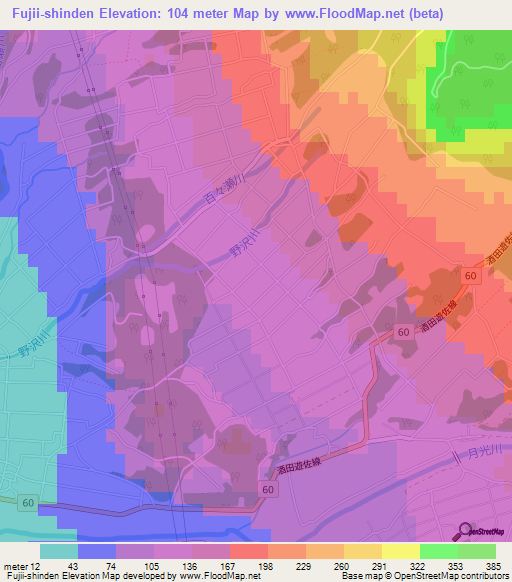 Fujii-shinden,Japan Elevation Map