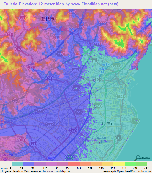 Fujieda,Japan Elevation Map