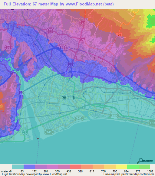 Fuji,Japan Elevation Map