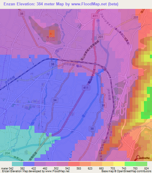 Enzan,Japan Elevation Map