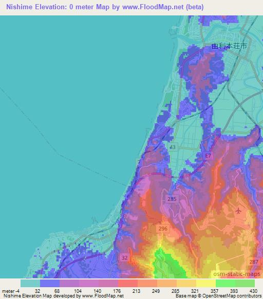 Nishime,Japan Elevation Map