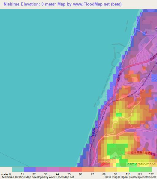 Nishime,Japan Elevation Map
