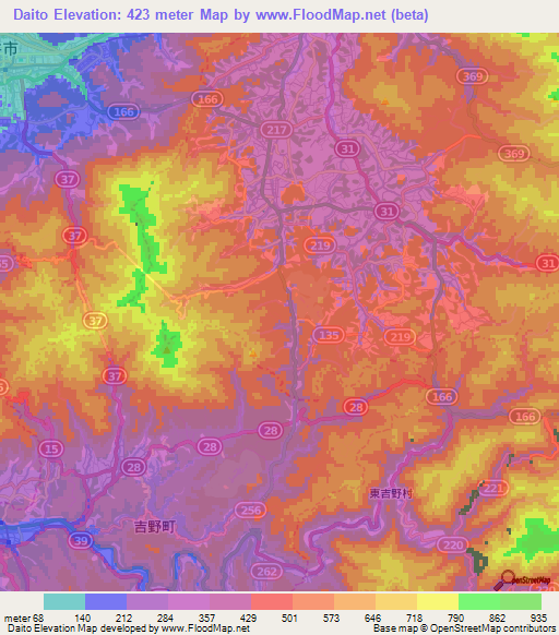 Daito,Japan Elevation Map