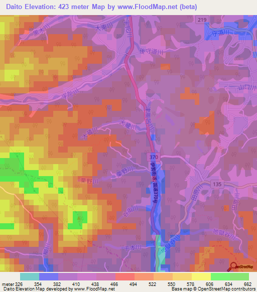 Daito,Japan Elevation Map