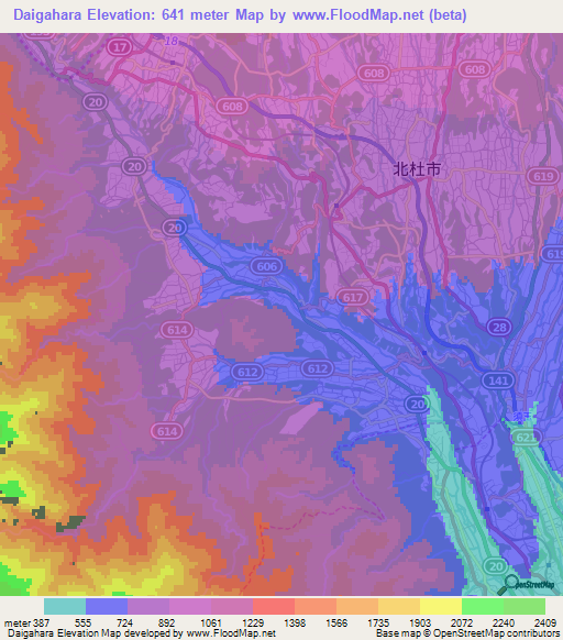 Daigahara,Japan Elevation Map