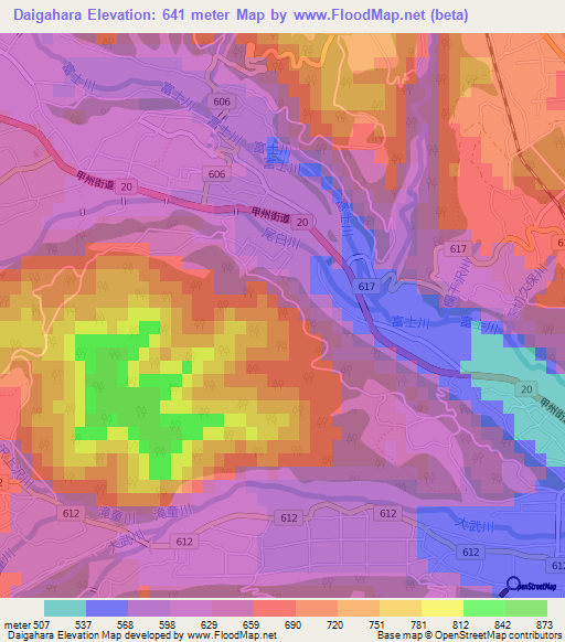 Daigahara,Japan Elevation Map