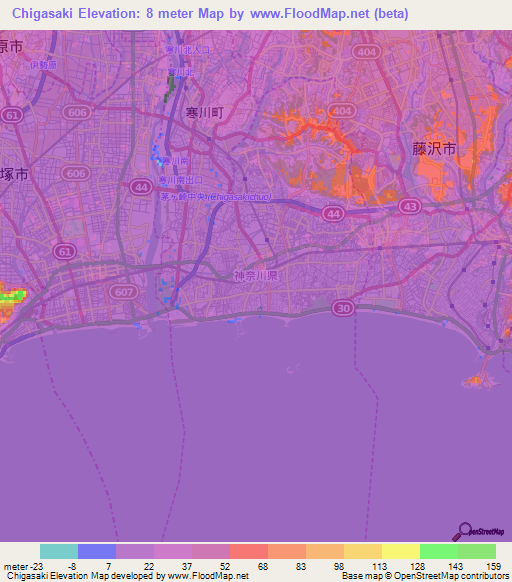 Chigasaki,Japan Elevation Map