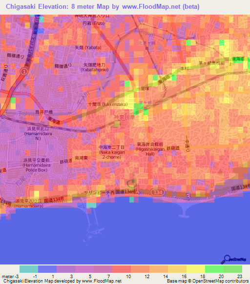 Chigasaki,Japan Elevation Map