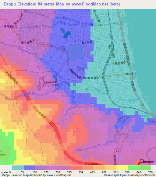 Beppu,Japan Elevation Map