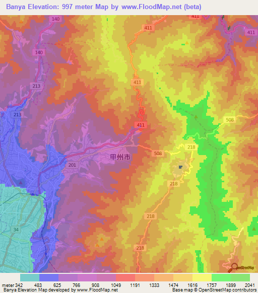 Banya,Japan Elevation Map