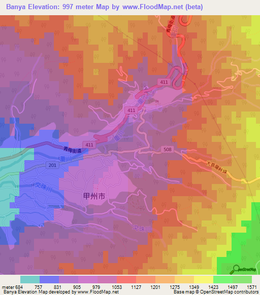 Banya,Japan Elevation Map