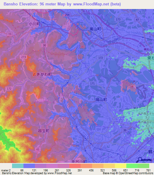 Bansho,Japan Elevation Map