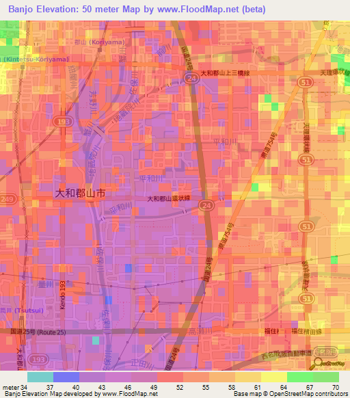 Banjo,Japan Elevation Map