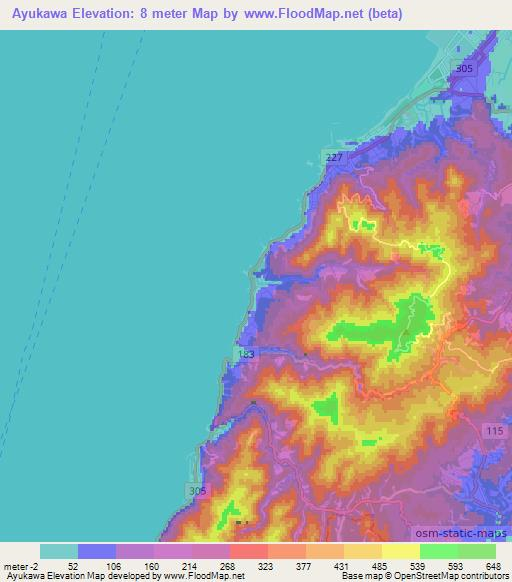 Ayukawa,Japan Elevation Map