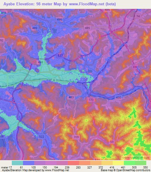 Ayabe,Japan Elevation Map