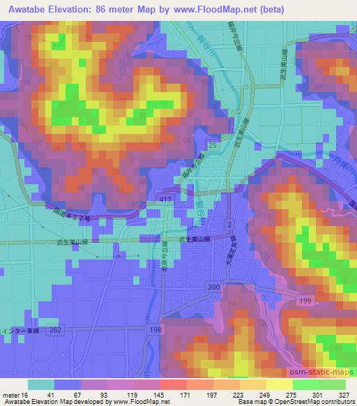 Awatabe,Japan Elevation Map
