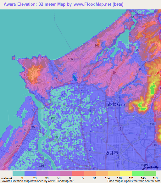 Awara,Japan Elevation Map