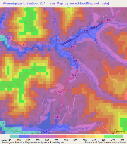 Atsumigawa,Japan Elevation Map