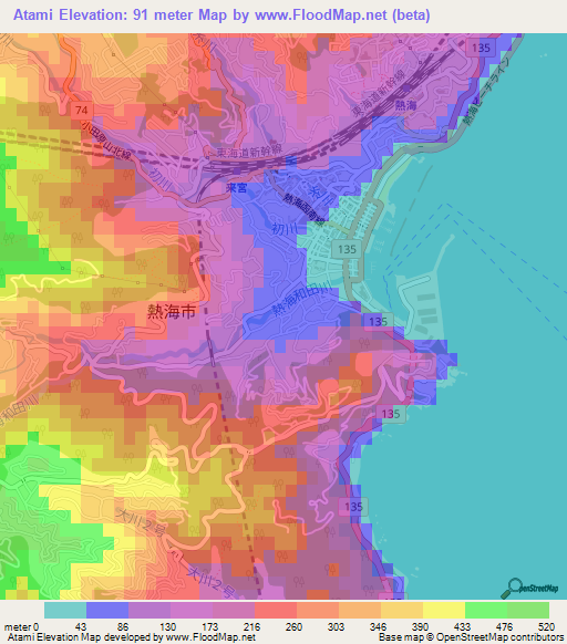 Atami,Japan Elevation Map