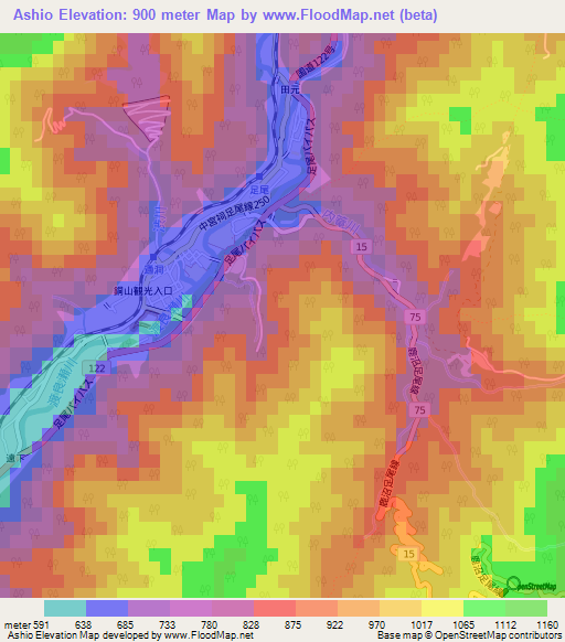 Ashio,Japan Elevation Map