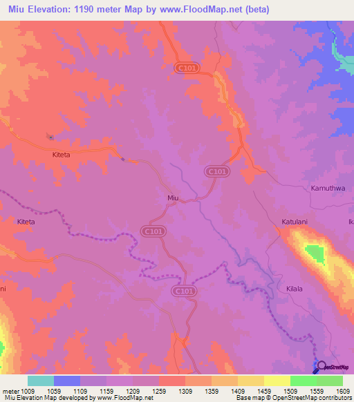 Miu,Kenya Elevation Map