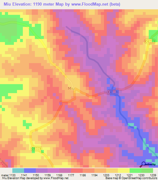 Miu,Kenya Elevation Map