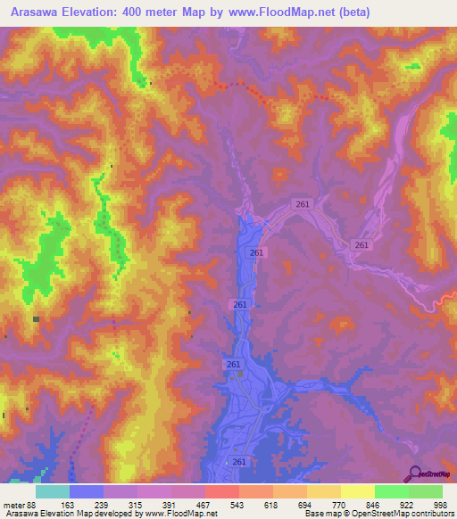 Arasawa,Japan Elevation Map