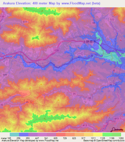 Arakura,Japan Elevation Map