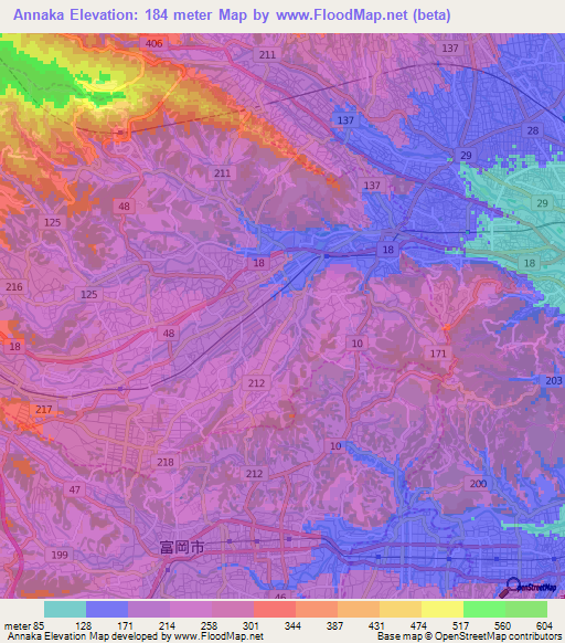 Annaka,Japan Elevation Map