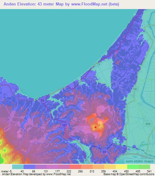 Anden,Japan Elevation Map