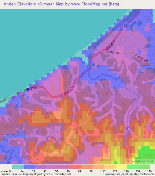 Anden,Japan Elevation Map