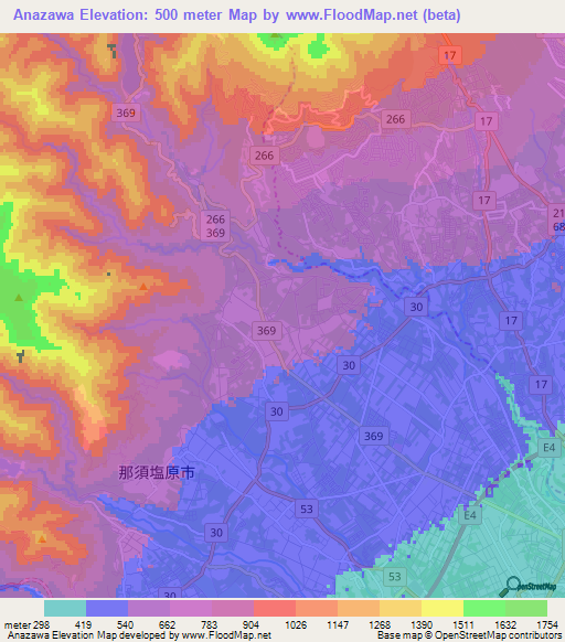 Anazawa,Japan Elevation Map