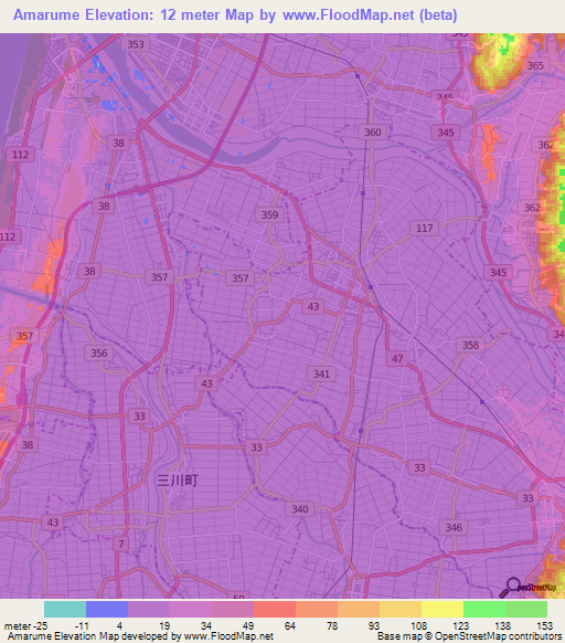 Amarume,Japan Elevation Map