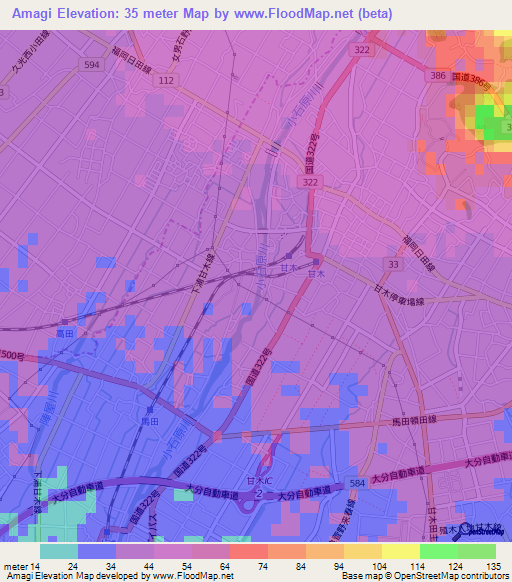 Amagi,Japan Elevation Map