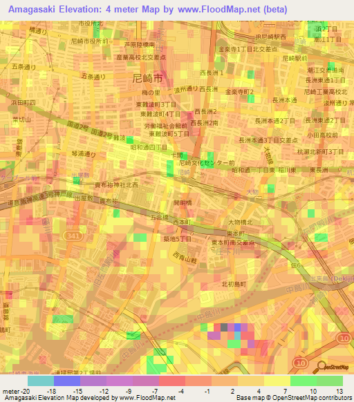 Amagasaki,Japan Elevation Map