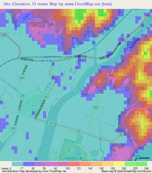 Ako,Japan Elevation Map