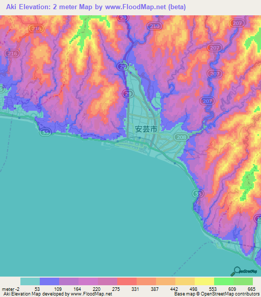 Aki,Japan Elevation Map
