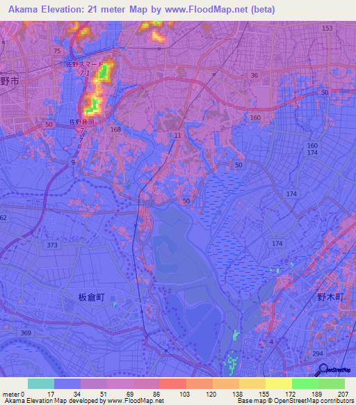 Akama,Japan Elevation Map