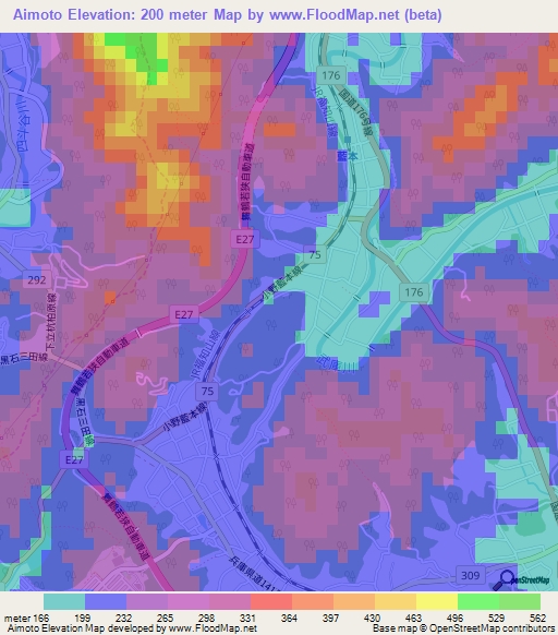Aimoto,Japan Elevation Map