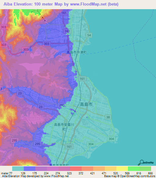 Aiba,Japan Elevation Map