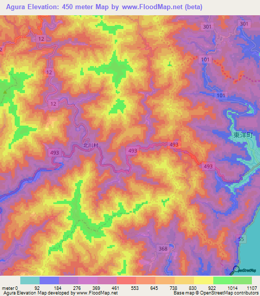 Agura,Japan Elevation Map