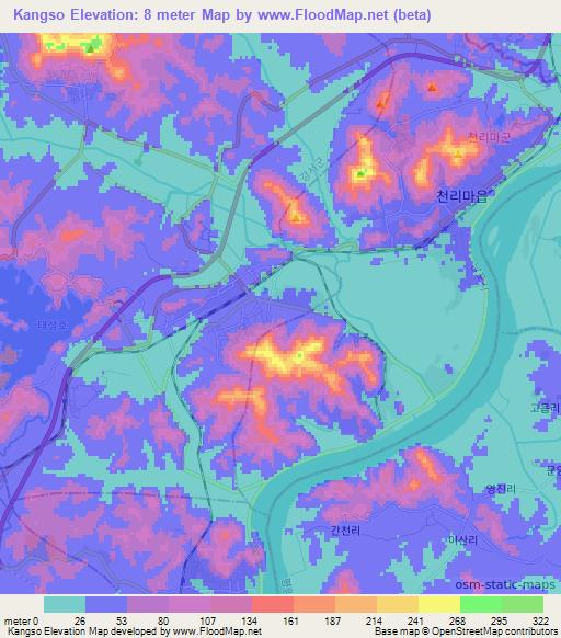 Kangso,North Korea Elevation Map