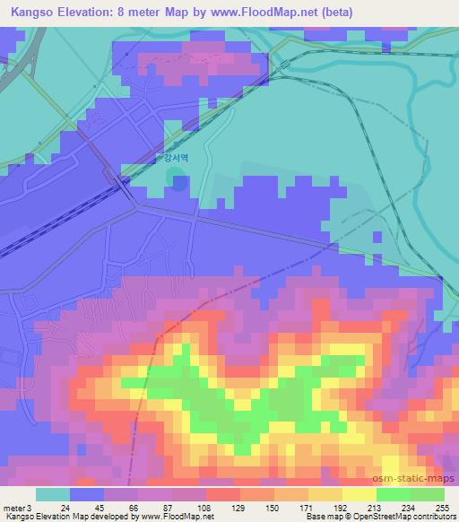 Kangso,North Korea Elevation Map