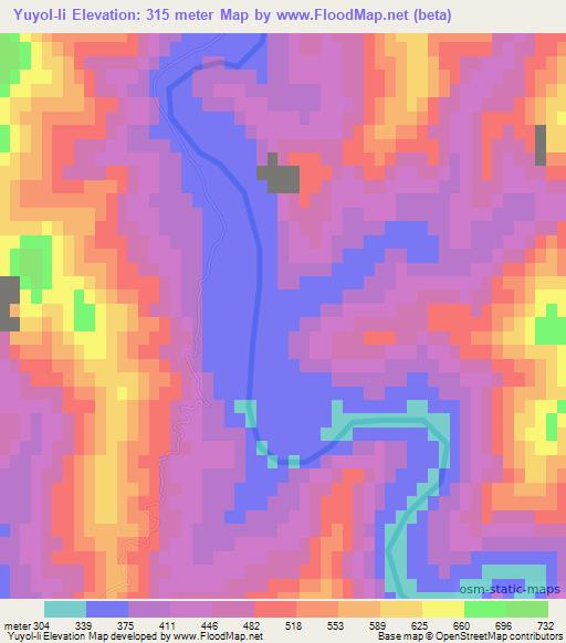 Yuyol-li,North Korea Elevation Map