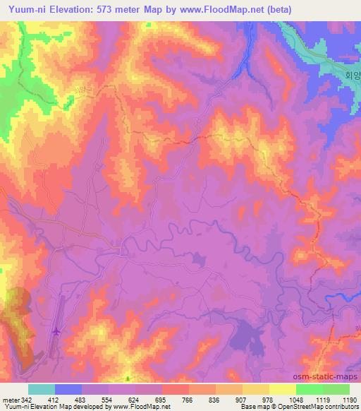 Yuum-ni,North Korea Elevation Map