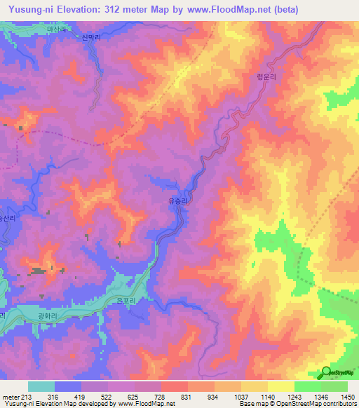 Yusung-ni,North Korea Elevation Map