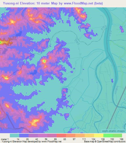 Yusong-ni,North Korea Elevation Map